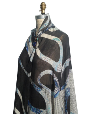 Shawl Silk And Cashmere Navy And Black Modern Loop