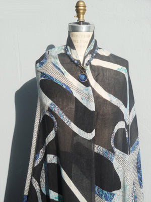 Shawl Silk And Cashmere Navy And Black Modern Loop