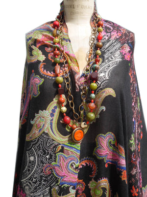 Shawl Silk And Cashmere Paisley Black and Bright