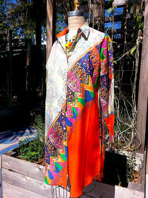 Paisley Colorblock Shirtdress Silk and Cotton