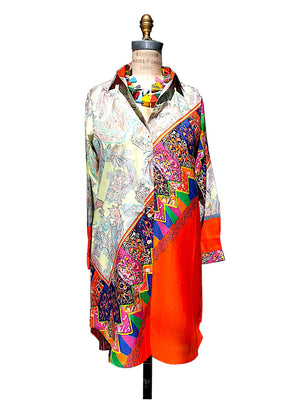 Paisley Colorblock Shirtdress Silk and Cotton
