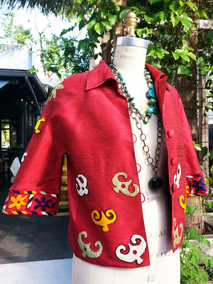 Couture Cut Silk Jacket With Vintage Suzani