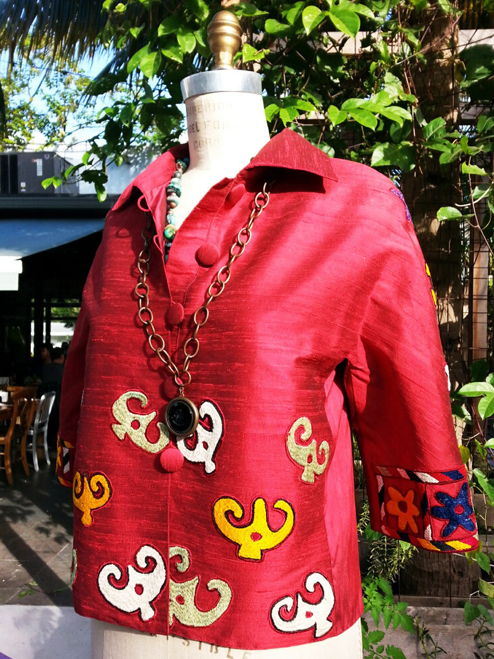Couture Cut Silk Jacket With Vintage Suzani