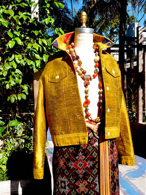 Jean Jacket Vintage Suzani Embroidery Amber