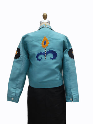Jean Jacket Vintage Suzani Embroidery Tiffany Blue Cobalt