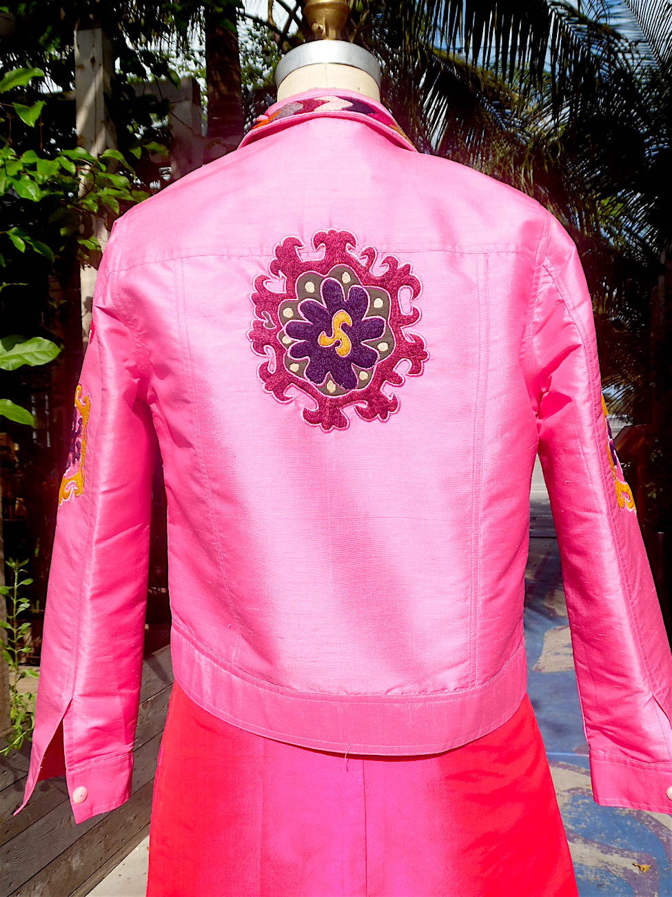 Jean Jacket Vintage Suzani Embroidery Pink