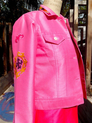 Jean Jacket Vintage Suzani Embroidery Pink