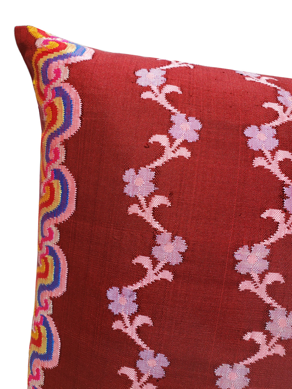 Burmese Silk Pillow Burgundy Floral