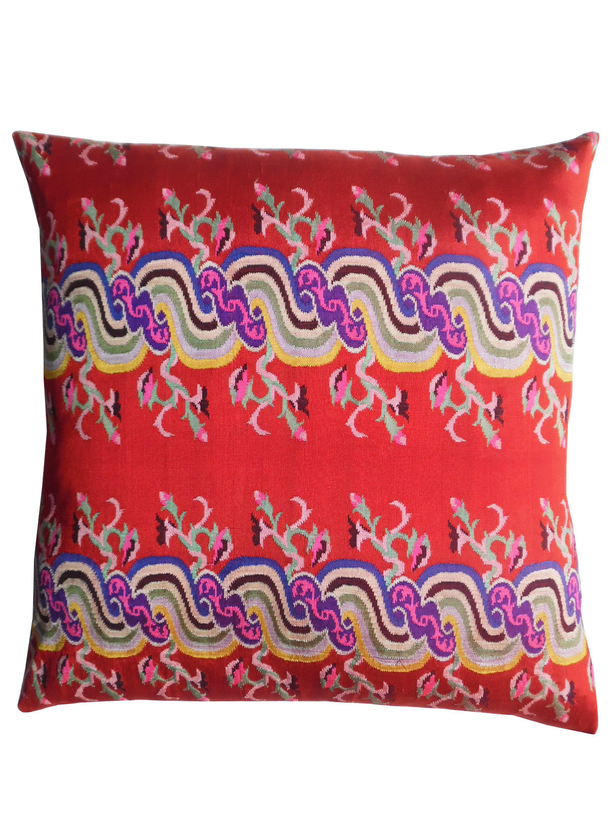 Pillow Hand Woven Burmese 10 Ply Red Chinoiserie