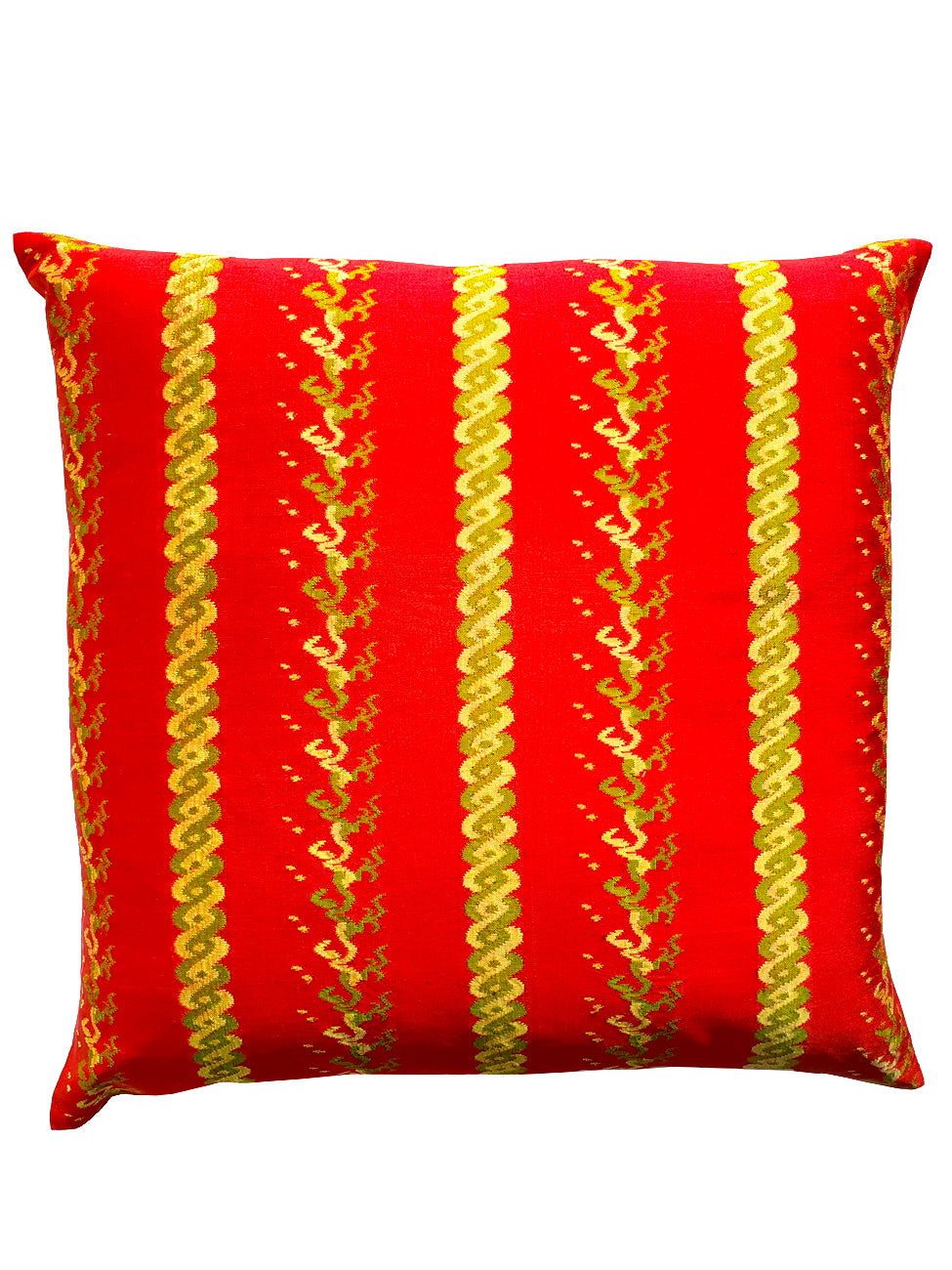 Burmese Silk Pillow Red Green
