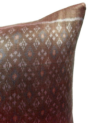Cambodian Silk Ikat Pillow Chocolate Blue Charcoal