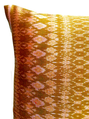 Cambodian Silk Ikat Pillow Olive Terracotta