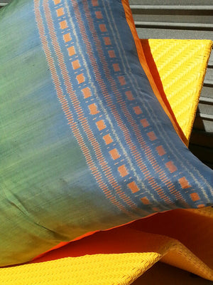 Enormous Thai Silk Ikat Floor Pillow Turquoise Orange