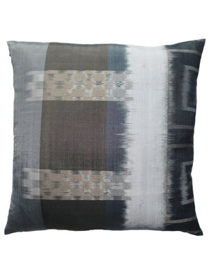 Thai Silk Modern Ikat Pillow Black Silver Brown Abstract