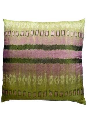 Thai Silk Modern Ikat Pillow Amethyst on Celadon