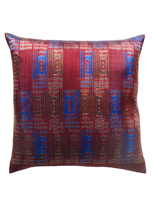 Thai Silk Modern Ikat Pillow Burgundy Blue