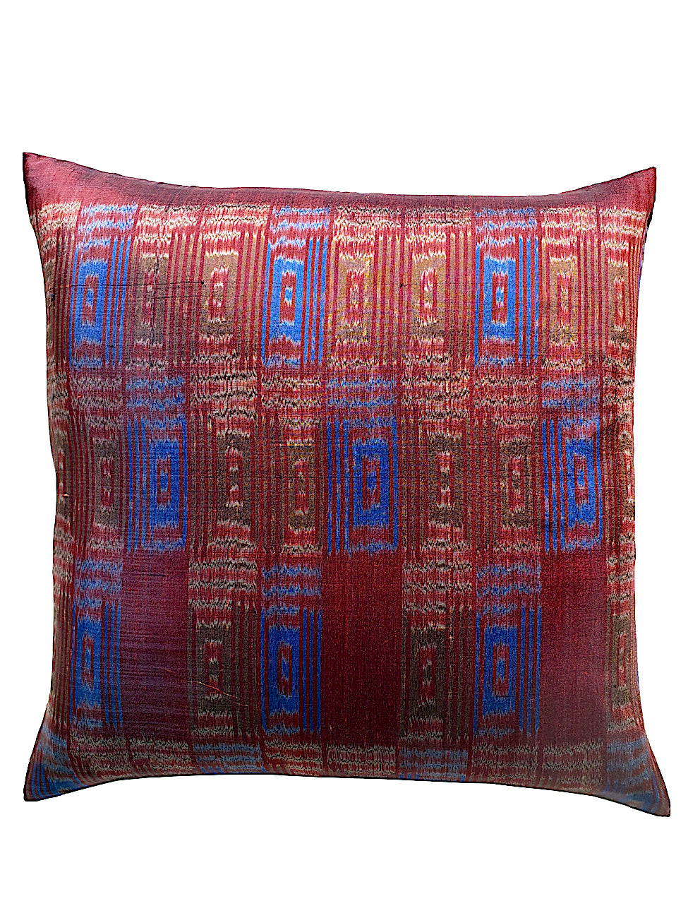 Thai Silk Modern Ikat Pillow Burgundy Blue