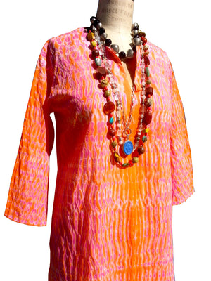 Raja Cotton Tunic Orange Pink Shibori