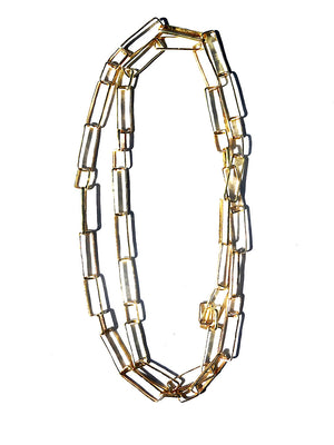 Necklace Modernist Rectangle Link Gold On Brass