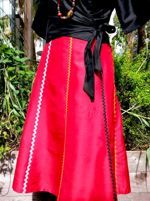 Cocktail Skirt Thai Silk And Rick Rack Ribbons