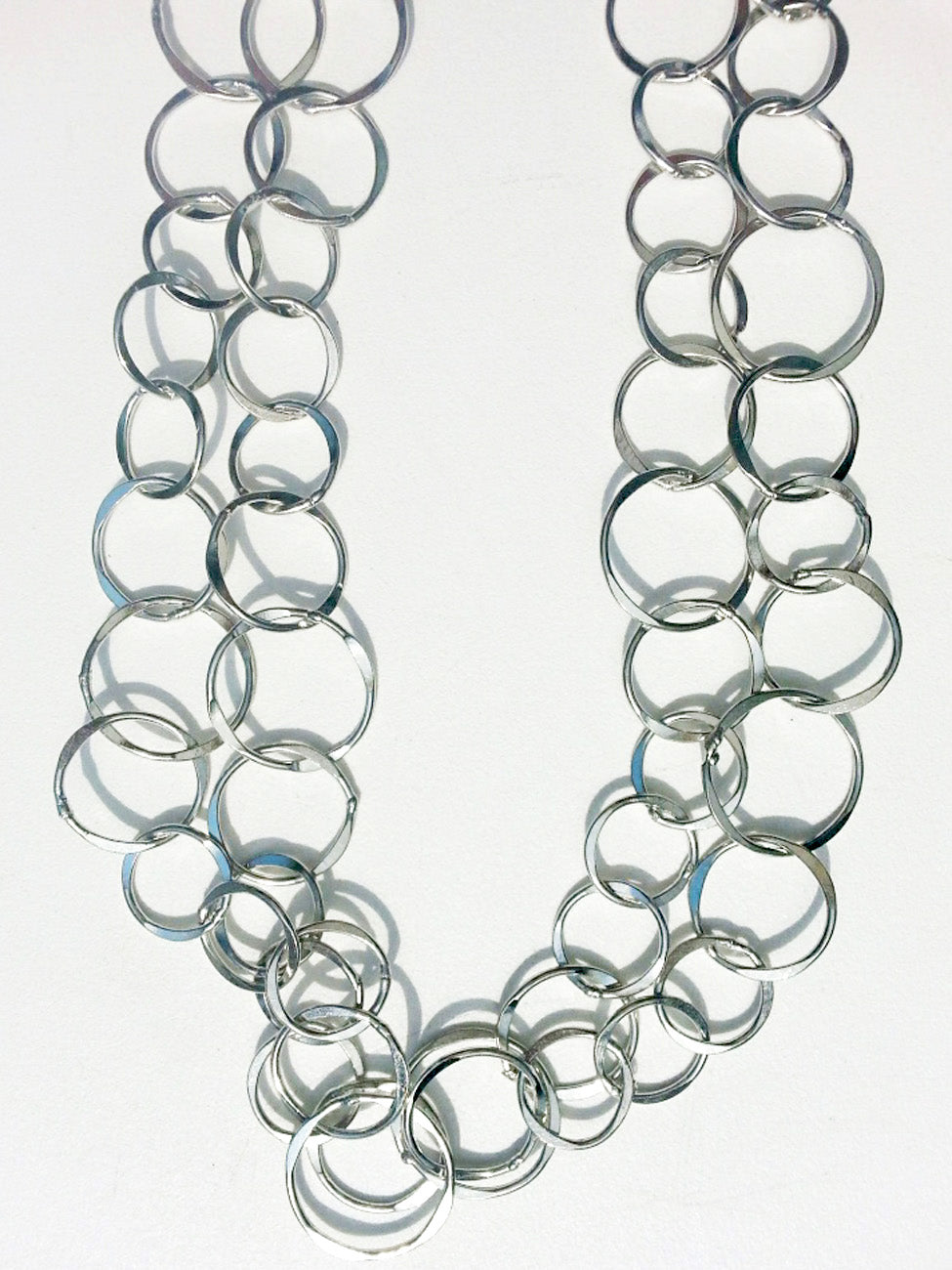 Necklace Extra Long Hammered  Link Chain Silver Plate