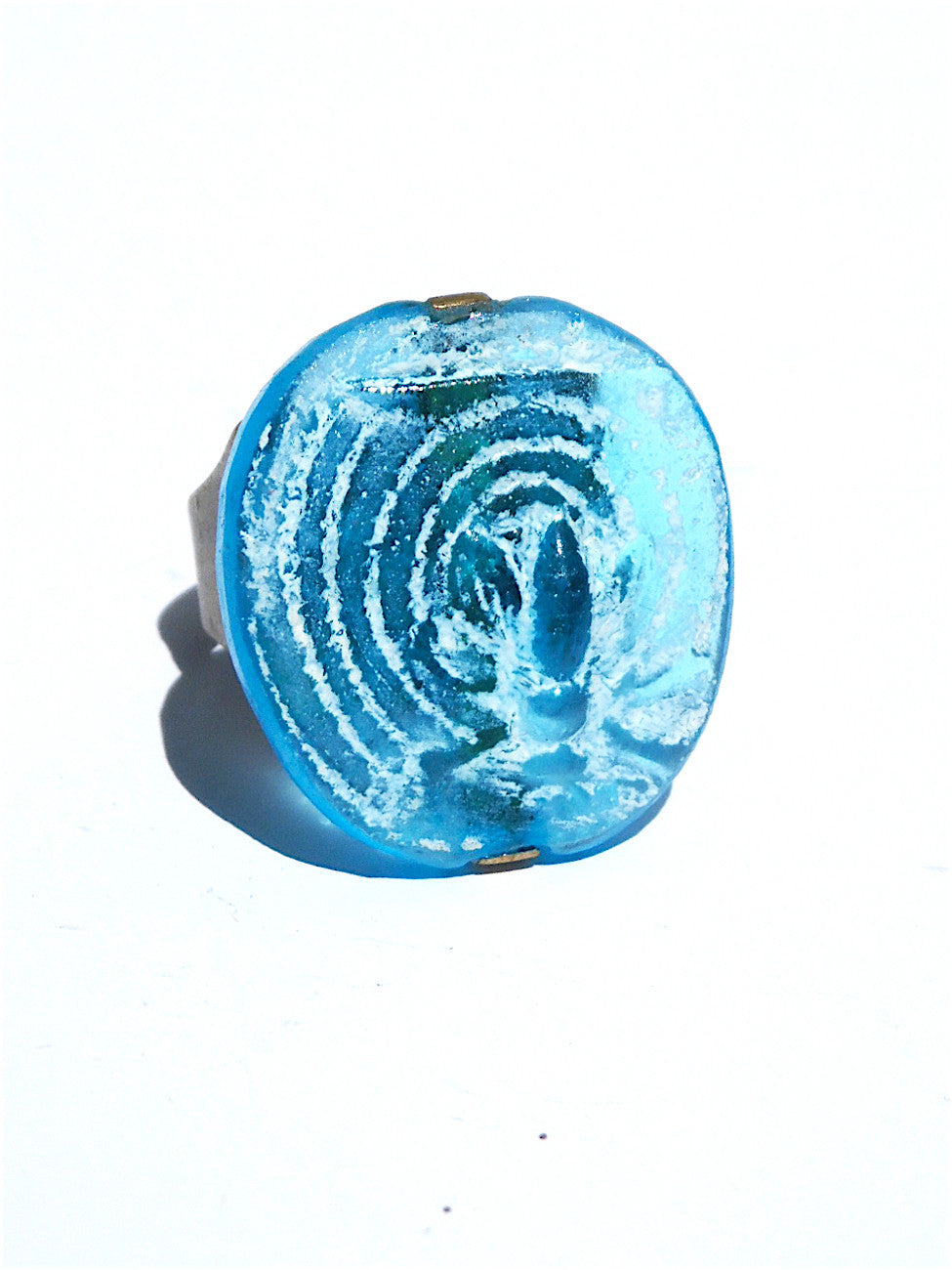 Ring Hand Cast French Glass Bee Turquoise