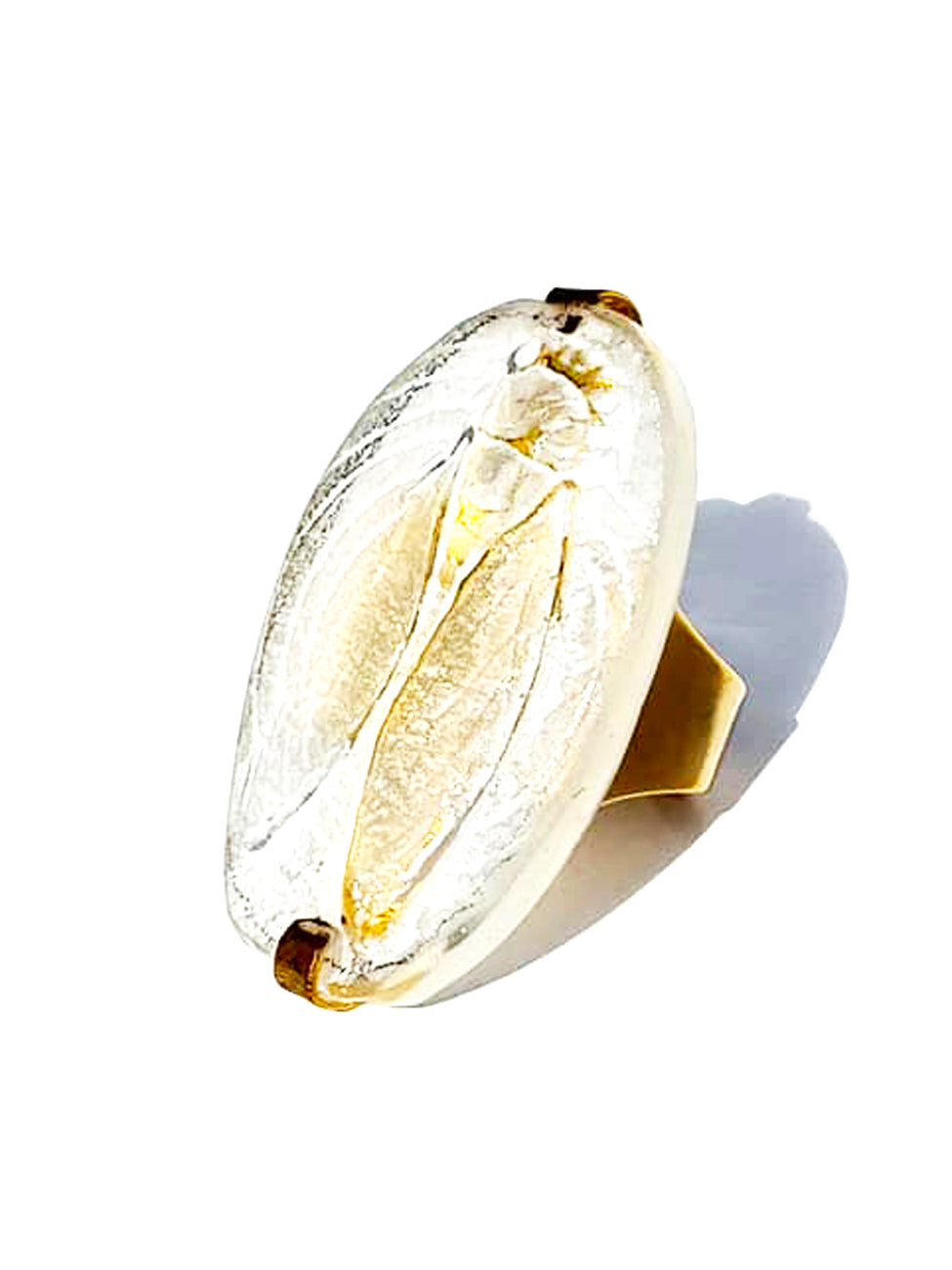 Ring Hand Cast French Glass Beetle Oval Gold Plated Band
