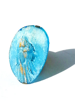 Ring Hand Cast French Glass Tropical Bird Turquoise