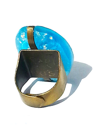 Ring Hand Cast French Glass Tropical Bird Turquoise