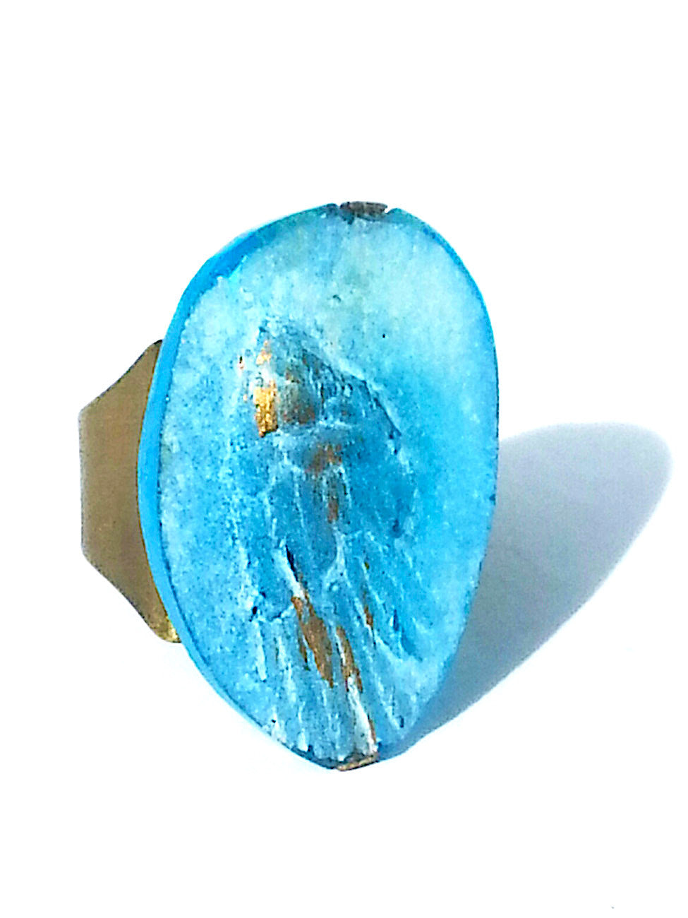 Ring Hand Cast French Glass Tropical Bird Turquoise