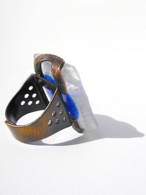 Ring Hand Cast French Glass Buddha Blue White