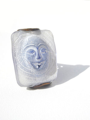 Ring Hand Cast French Glass Buddha Blue White