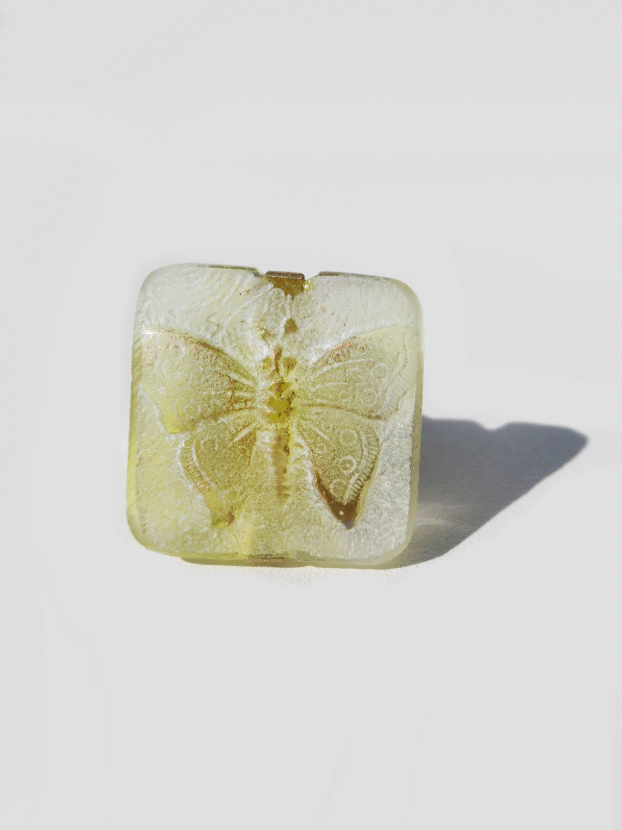 Ring Hand Cast French Glass Yellow Butterfly