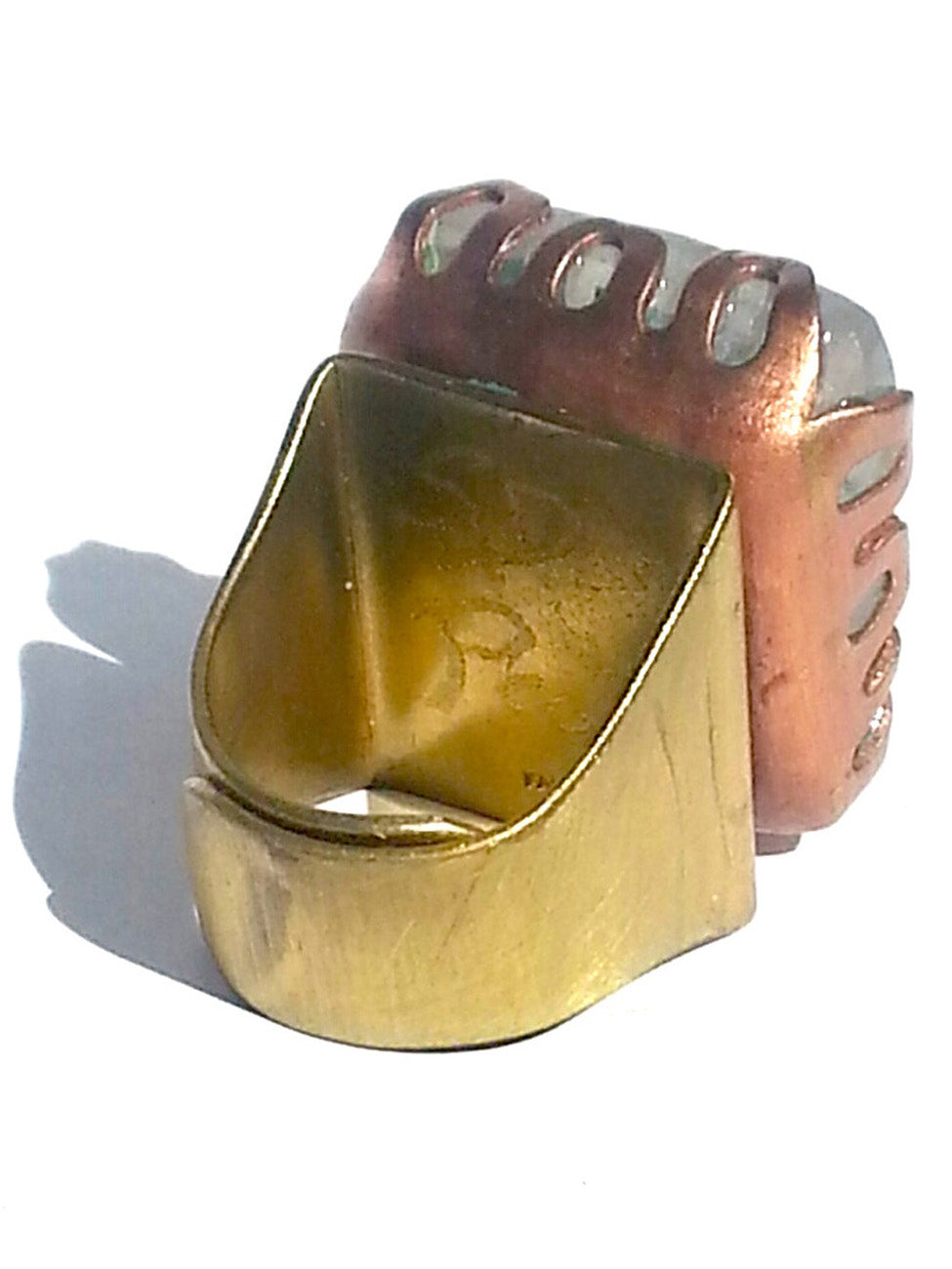 Ring Hand Cast French Glass Corpus Christi Green Copper
