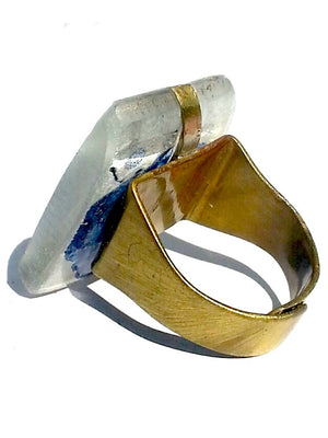 Ring Hand Cast French Glass Corpus Christi Blue Gold