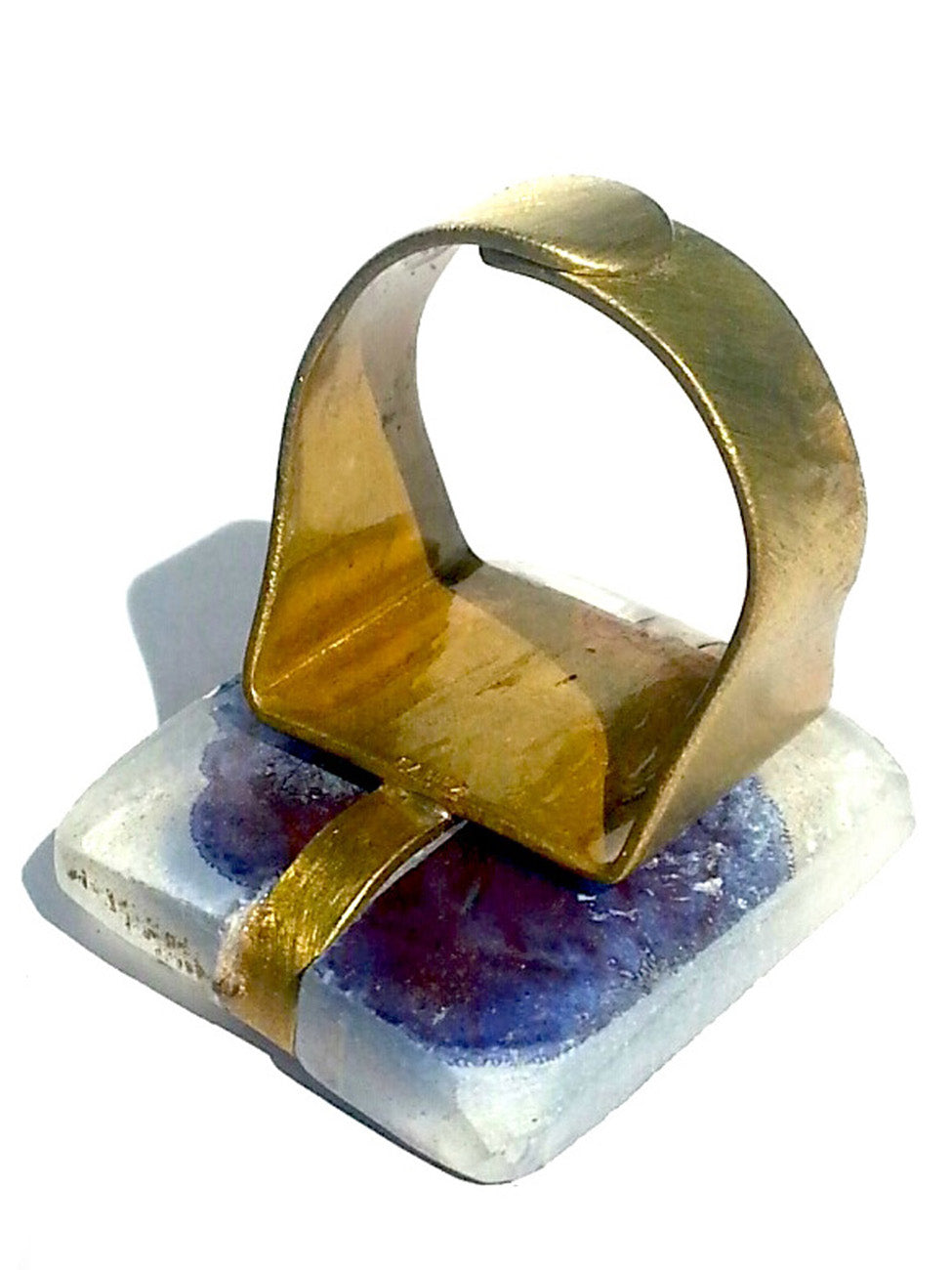 Ring Hand Cast French Glass Corpus Christi Blue Gold