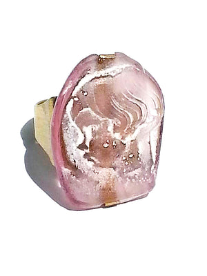 Ring Hand Cast French Glass Child Pink
