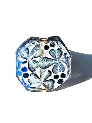 Ring Hand Cast French Glass Clover Blue