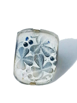 Ring Hand Cast French Glass Clover White