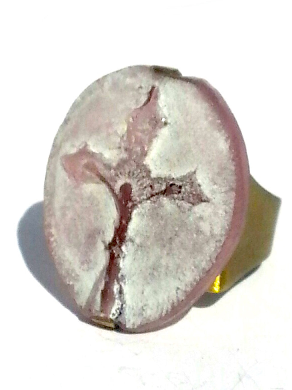Ring Hand Cast French Glass Pink Cross