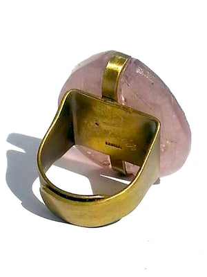 Ring Hand Cast French Glass Pink Cross