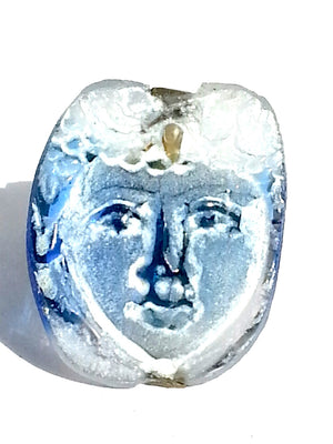 Ring Hand Cast French Glass Face Blue White