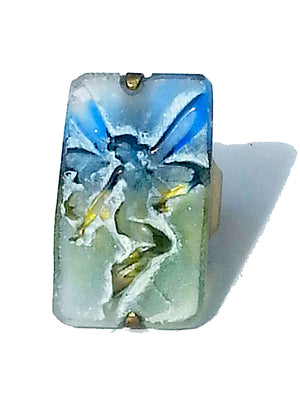 Ring Hand Cast French Glass Fairy Blue Green