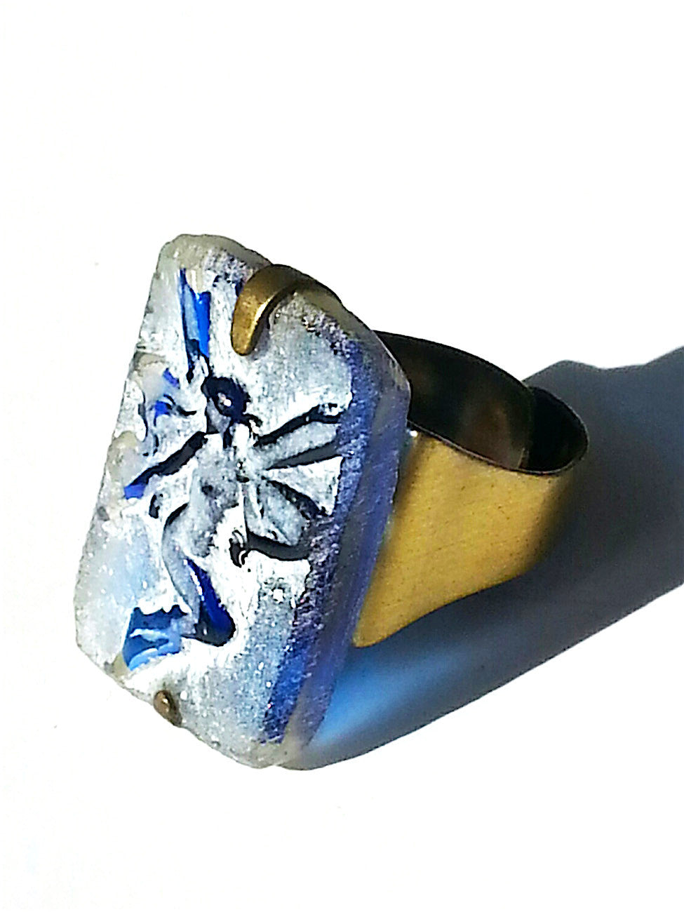 Ring Hand Cast French Glass Fairy Blue