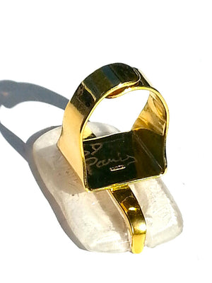 Ring Hand Cast French Glass White Feather Gold Plated Band
