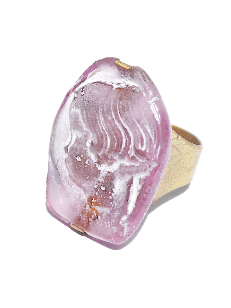 Ring Hand Cast French Glass Child Pink