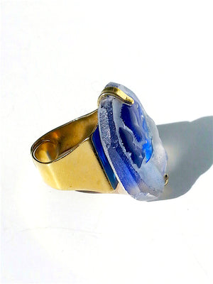 Ring Hand Cast French Glass Gold Plated Band