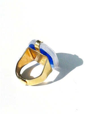 Ring Hand Cast French Glass Gold Plated Band