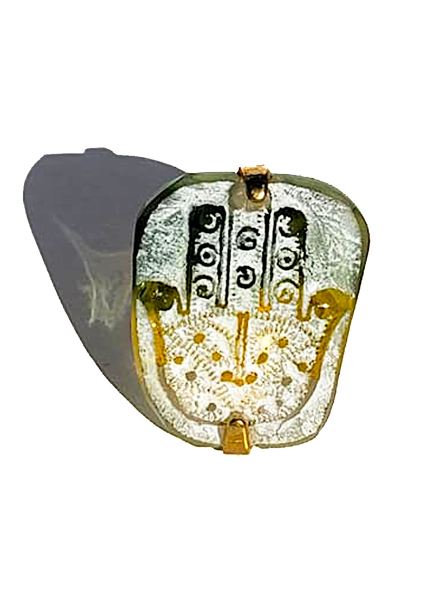 Ring Hand Cast French Glass Hamsa Green and Yellow Gold Plated Band