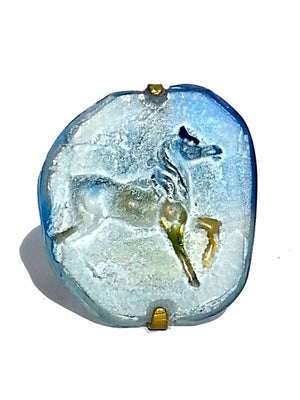 Ring Hand Cast French Glass Horse Blue and White